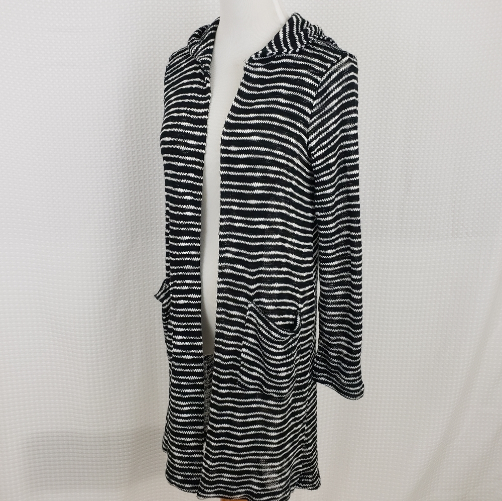 Splendid Hooded Cardigan Sweater Black White Stripes size Small Longline Comfy